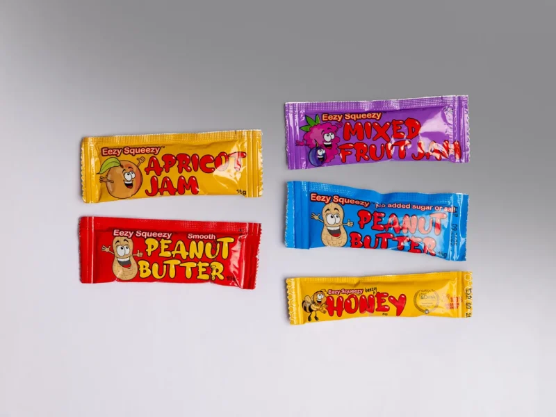 Single use sachets_ Assorted jams, peanut butter and honey Single use sachets_ Assorted jams, peanut butter and honey